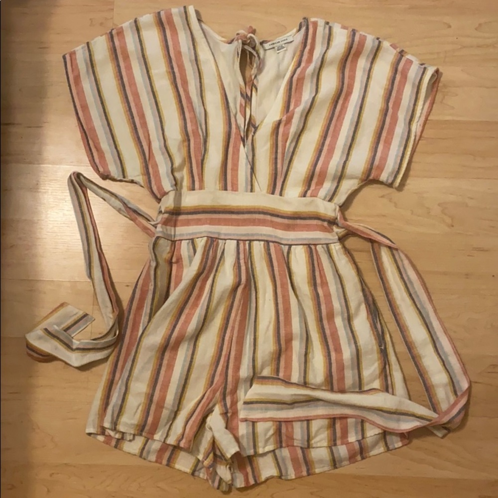 Striped linen romper